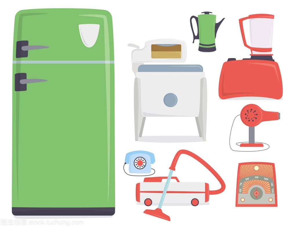 复古韵致 老式家电厨具与仿古工艺器皿的矢量艺术之美